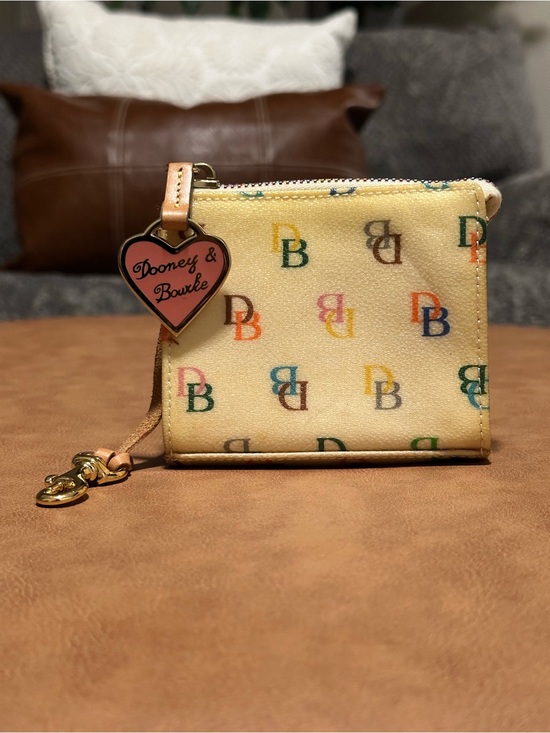 Dooney & Bourke Handbags - VTG Dooney & Bourke Multicolor DB Wallet White Rainbow Zip Heart Charm Y2K Rare